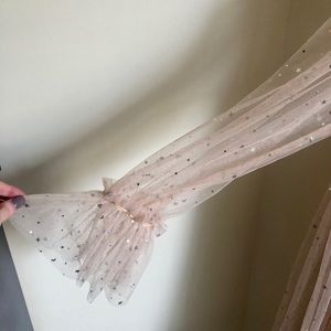 flounce sleeve frill trim star sequin mesh dress